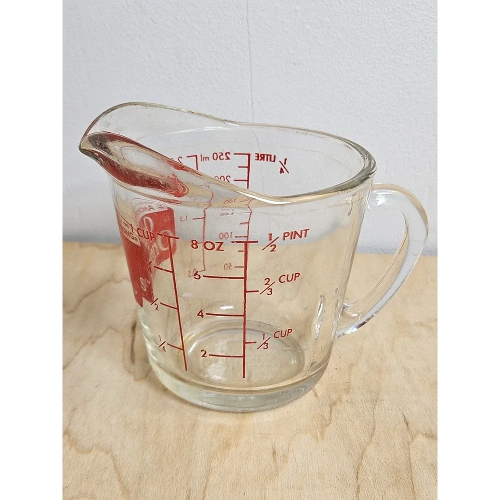 Anchor Hocking Oven Originals 1 Cup 8 Oz Glass Measuring Cup Red Made USA
